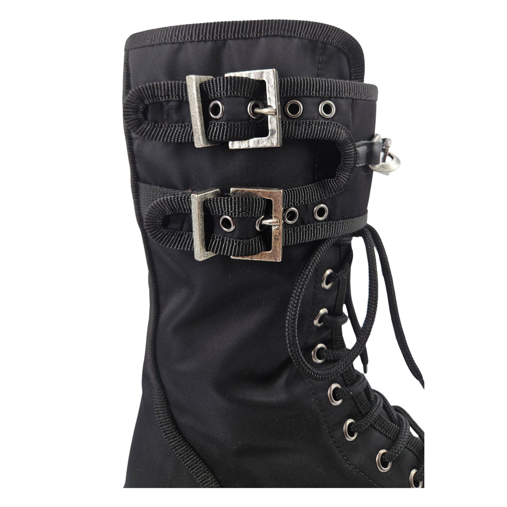 Chain Detail Buckled Combat Boot, Alternate, color, black