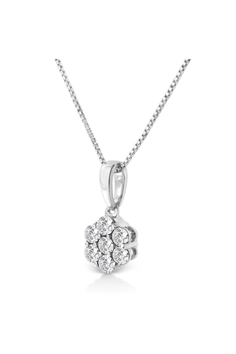 14KT White Gold 1/2 cttw Diamond Floral Cluster Pendant Necklace, Alternate, color, White