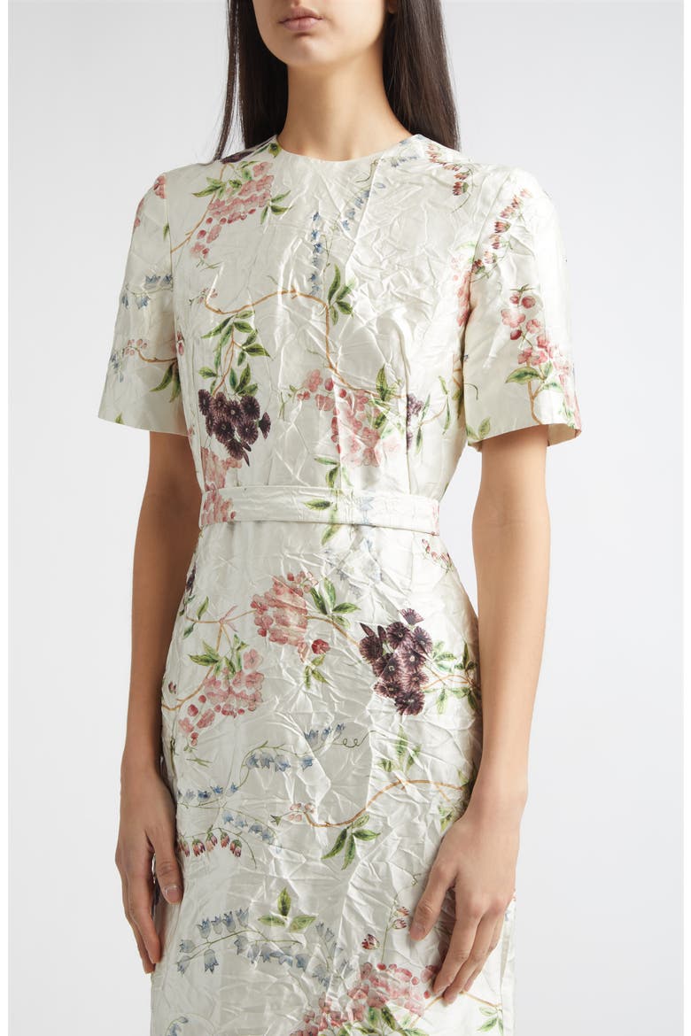 Floral Print Textured Satin Midi Pencil Dress, Alternate, color, FRENCH CHINTZ MULTI WHITE