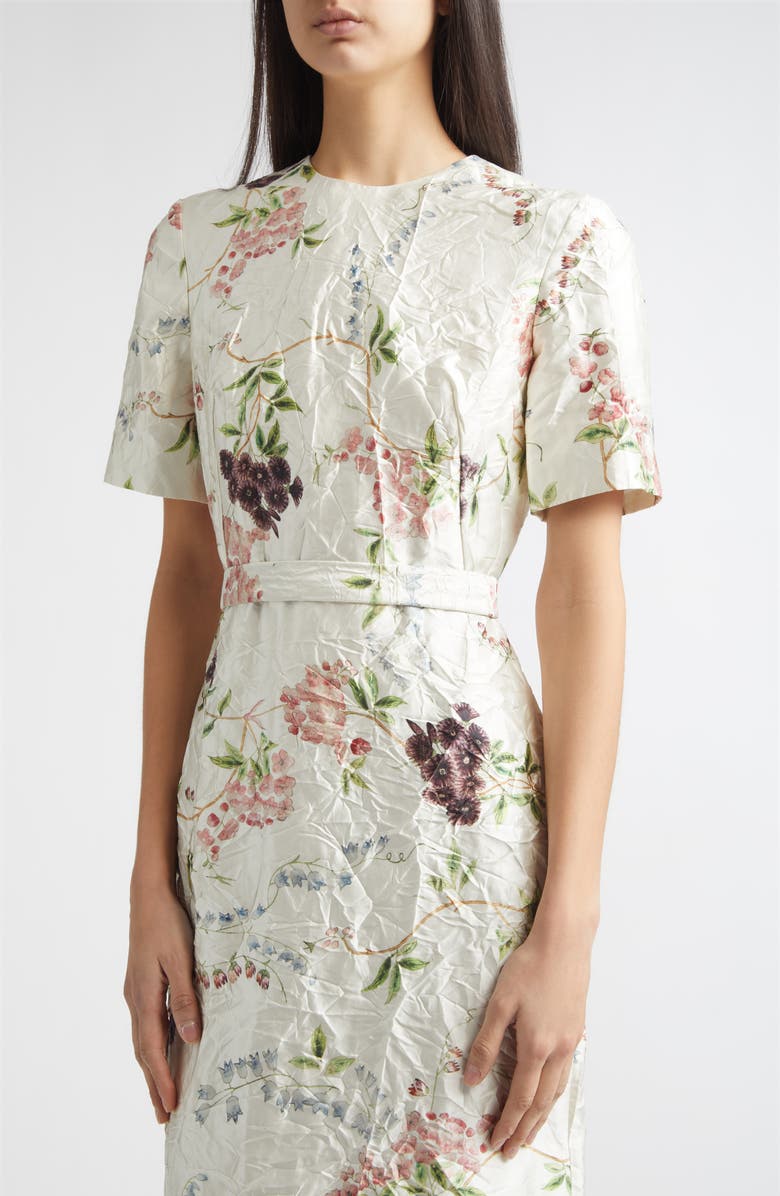 Erdem Floral Print Textured Satin Midi Pencil Dress, Alternate, color, French Chintz Multi White