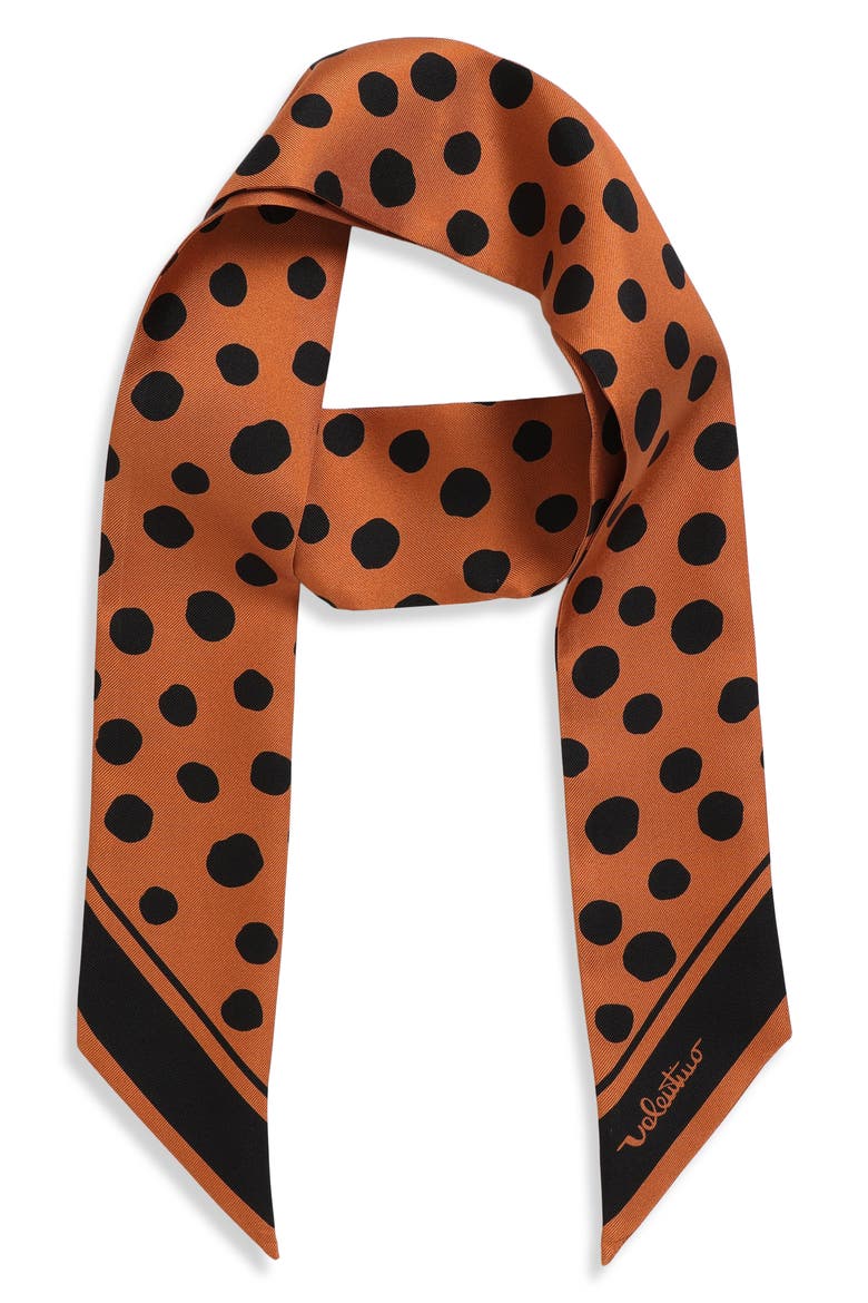 Dalmatian Polka Dot Silk Skinny Scarf, Alternate, color, ORANGE