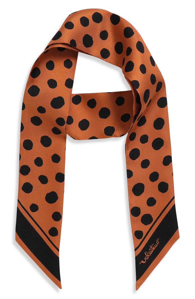 Valentino Garavani Dalmatian Polka Dot Silk Skinny Scarf, Alternate, color, Orange