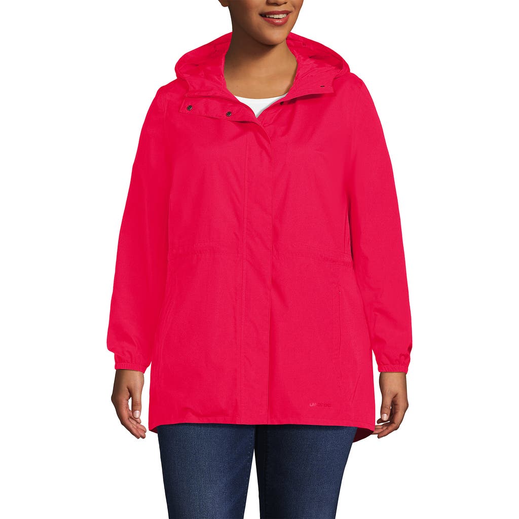 Lands' End Squall Packable Waterproof Raincoat In Coral Rose