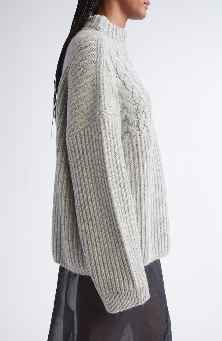 Cecilie Bahnsen Belinda Mixed Stitch Wool & Alpaca Sweater, Alternate, color, Grey