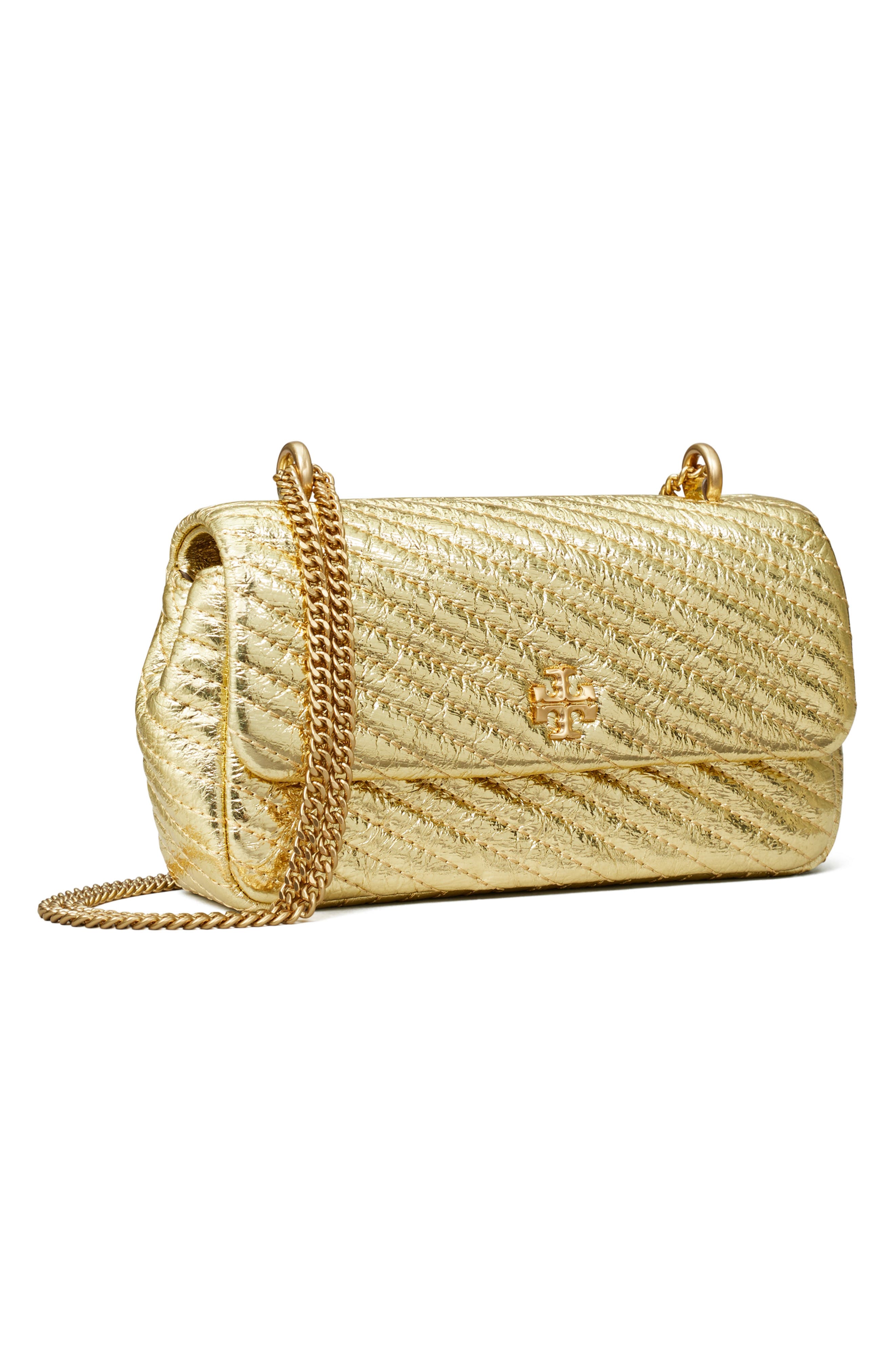 Tory Burch Mini Kira Moto Quilted Metallic Leather Convertible Shoulder Bag, Alternate, color, 