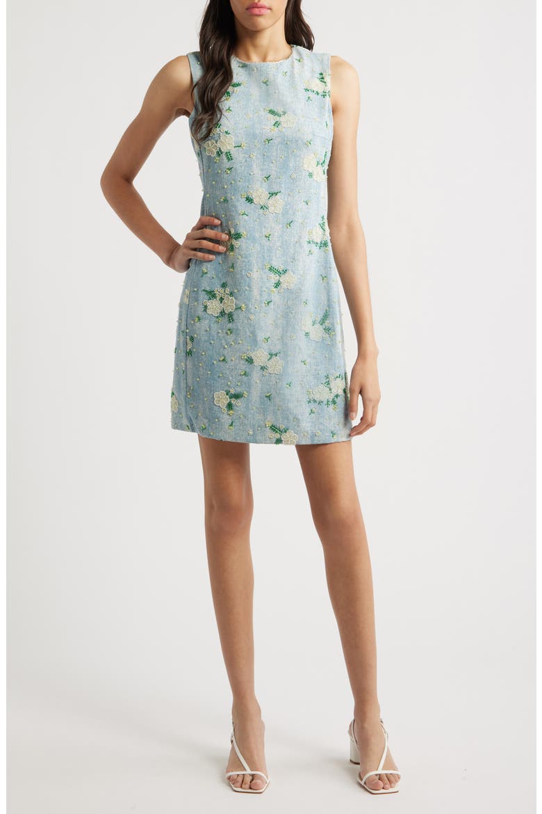 Harmony Bead Sleeveless Denim Minidress, Main, color, BLUE