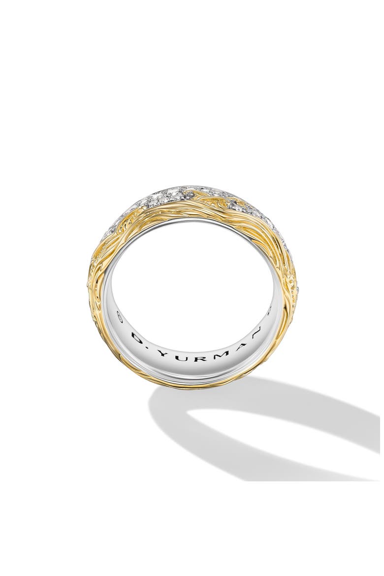 Waves Band Ring in Sterling Silver with Diamonds, 9mm, Alternate, color, STERLING SILVER/ YELLOW GOLD