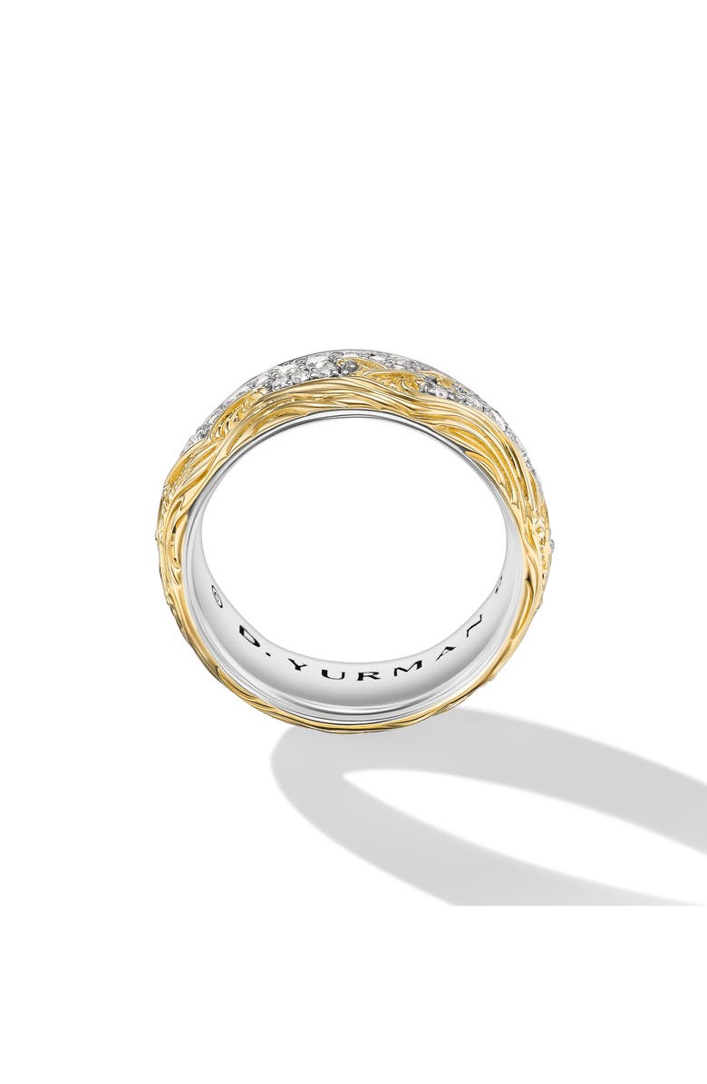 David Yurman Waves Band Ring in Sterling Silver with Diamonds, 9mm, Alternate, color, Sterling Silver/ Yellow Gold