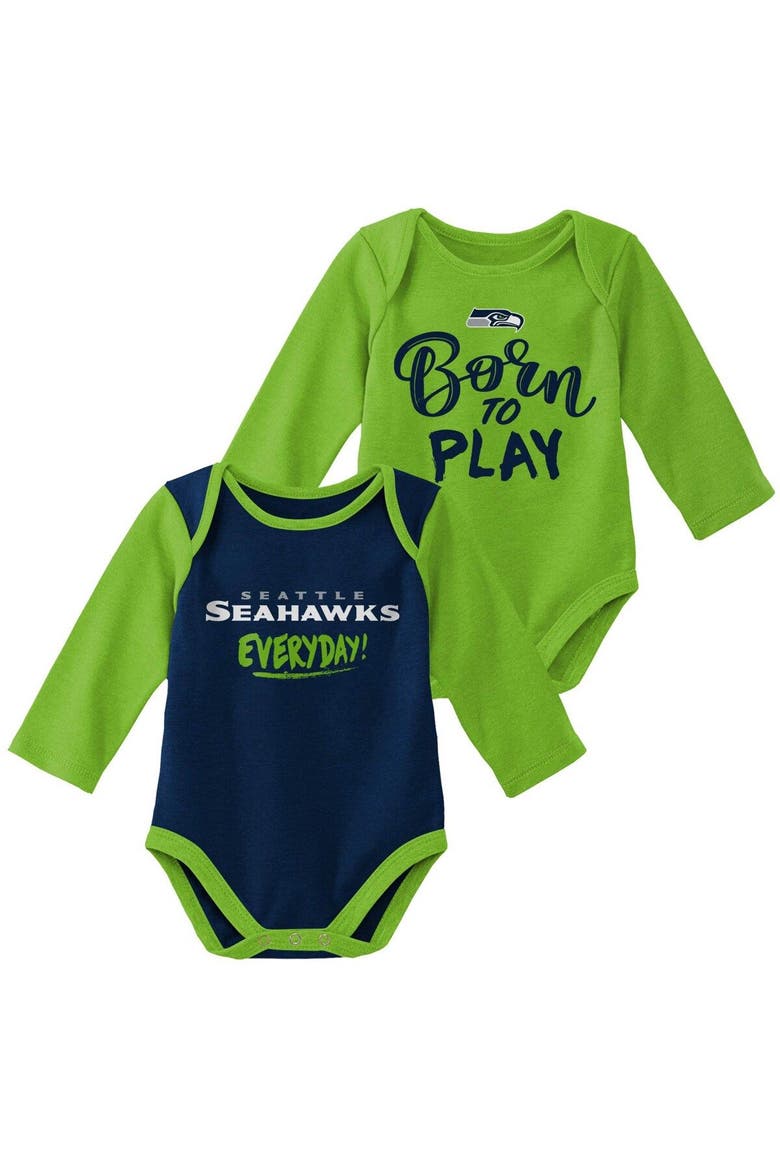 Newborn & Infant Neon Green/College Navy Seattle Seahawks Little Player Long Sleeve 2-Pack Bodysuit Set, Main, color, Neon Green