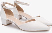 Kailee P Adele White Lace Pointy Toe Block Heel with Ankle Strap