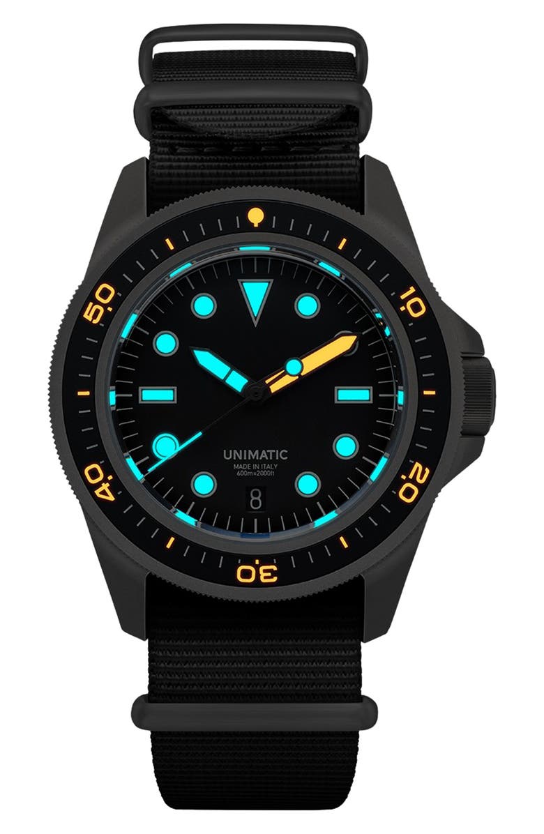 UNIMATIC ProDiver Modello Uno U1S-T-PD6-B Automatic NATO Strap Watch, 41.5mm, Alternate, color, Black