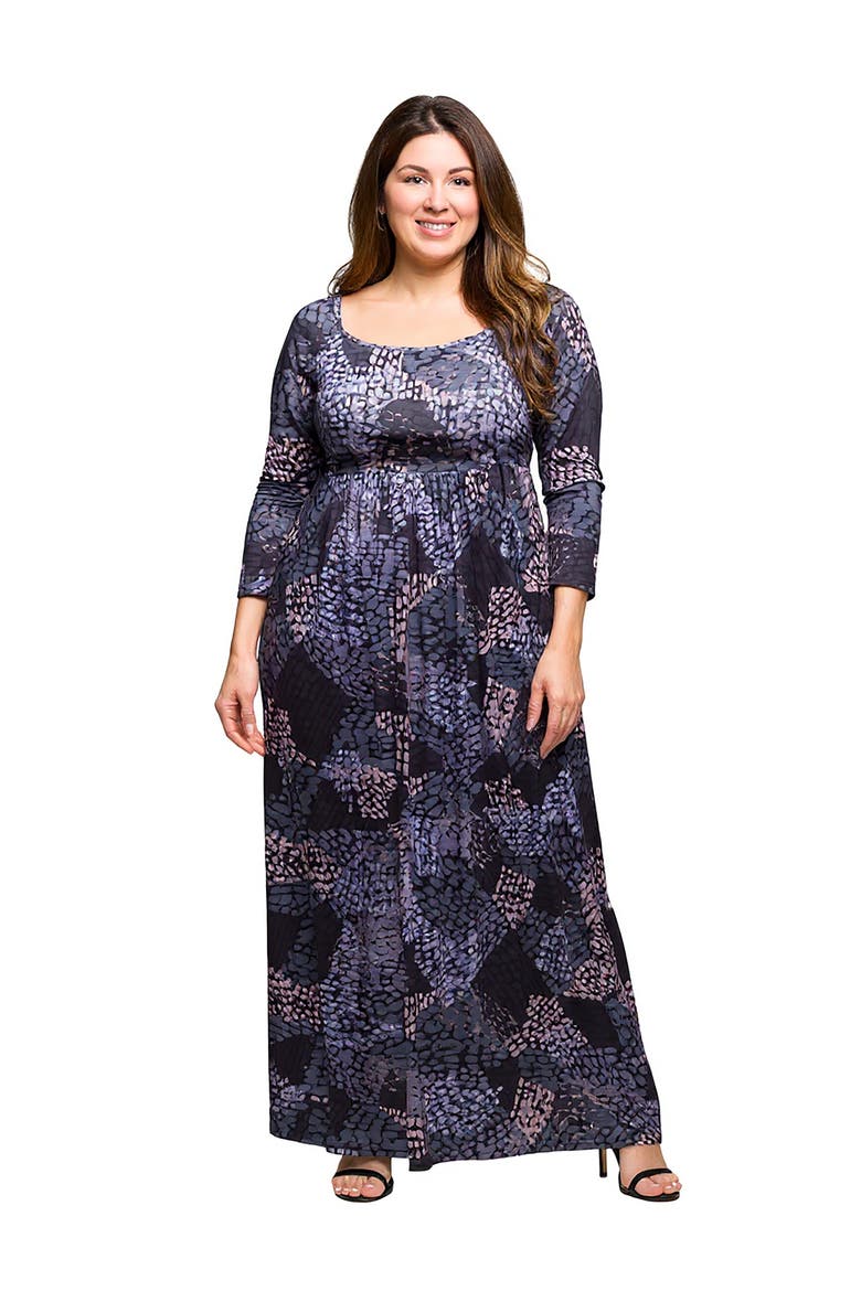 Long Sleeve Empire Waist Maxi Dress in Print, Main, color, Grey Multi