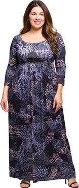 24seven Comfort Apparel Long Sleeve Empire Waist Maxi Dress in Print