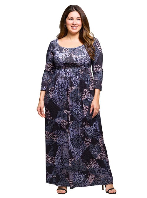 24seven Comfort Apparel Plus Size Long Sleeve Empire Waist Maxi Dress In Blue