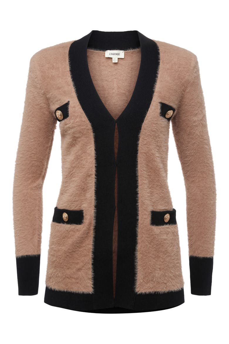 Elin Four Pocket Cardigan, Alternate, color, CAMEL/ BLACK