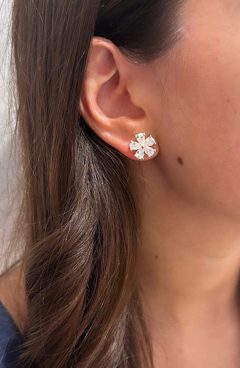 SHYMI Flower Cubic Zirconia Stud Earrings, Alternate, color, Silver