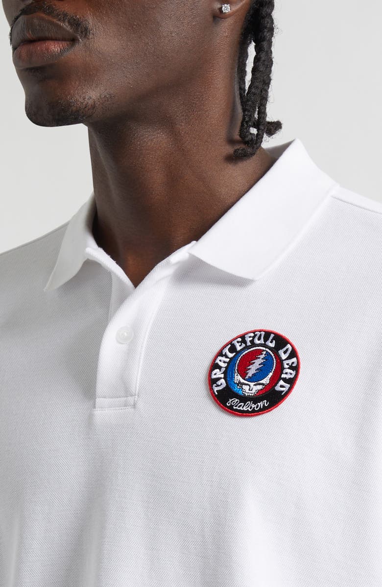 Malbon Golf Grateful Dead Stealie Long Sleeve Polo, Alternate, color, White