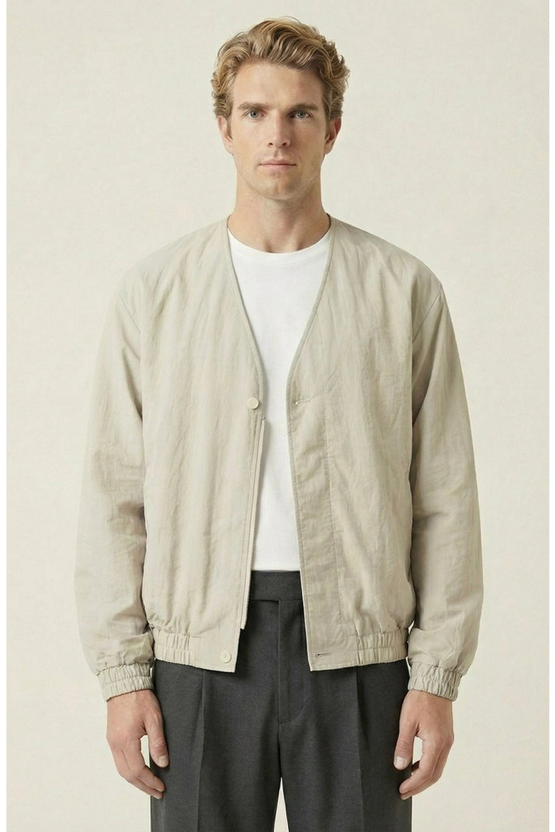 Lightweight Elastic Hem Bomber Jacket, Main, color, Light Beige