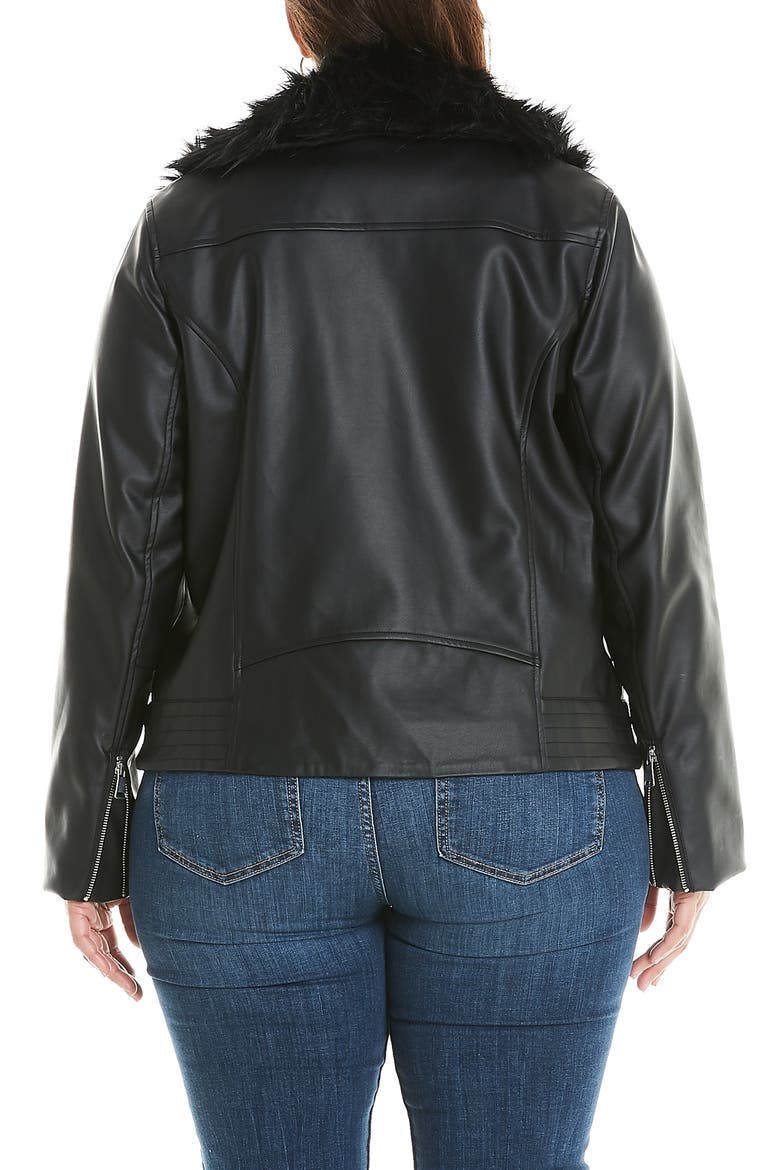 Evie Faux Fur Collar Faux Leather Jacket, Alternate, color, BLACK