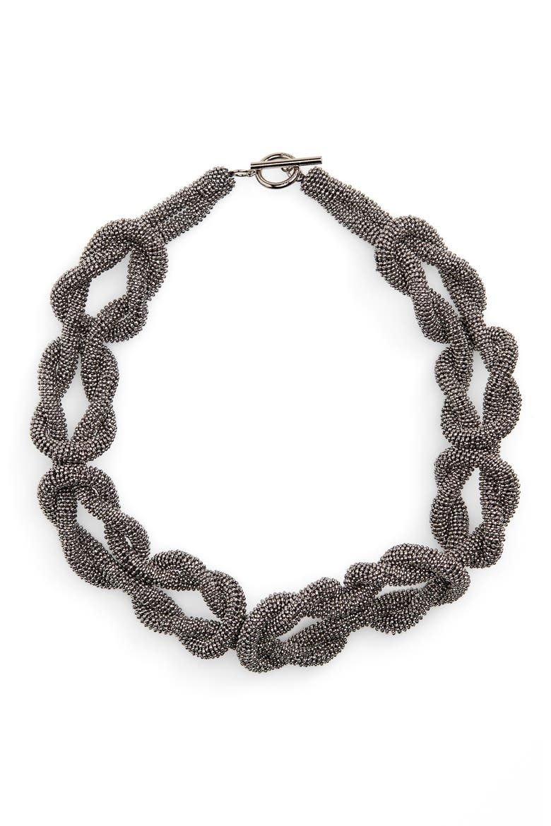 Monili Braided Collar Necklace, Main, color, RUTHENIUM