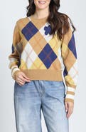 APNY Daisy Argyle Crewneck Sweater