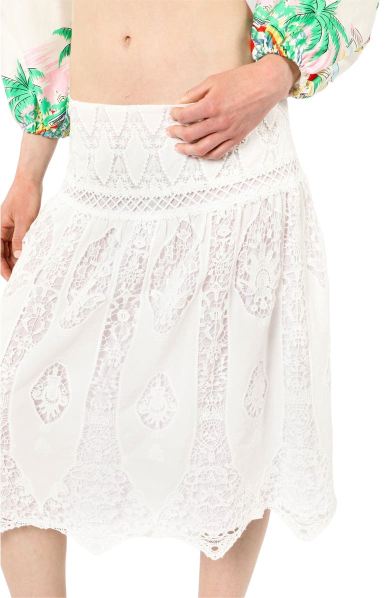 Anna Sui Applique Lace Combo Skirt, Alternate, color, White Multi