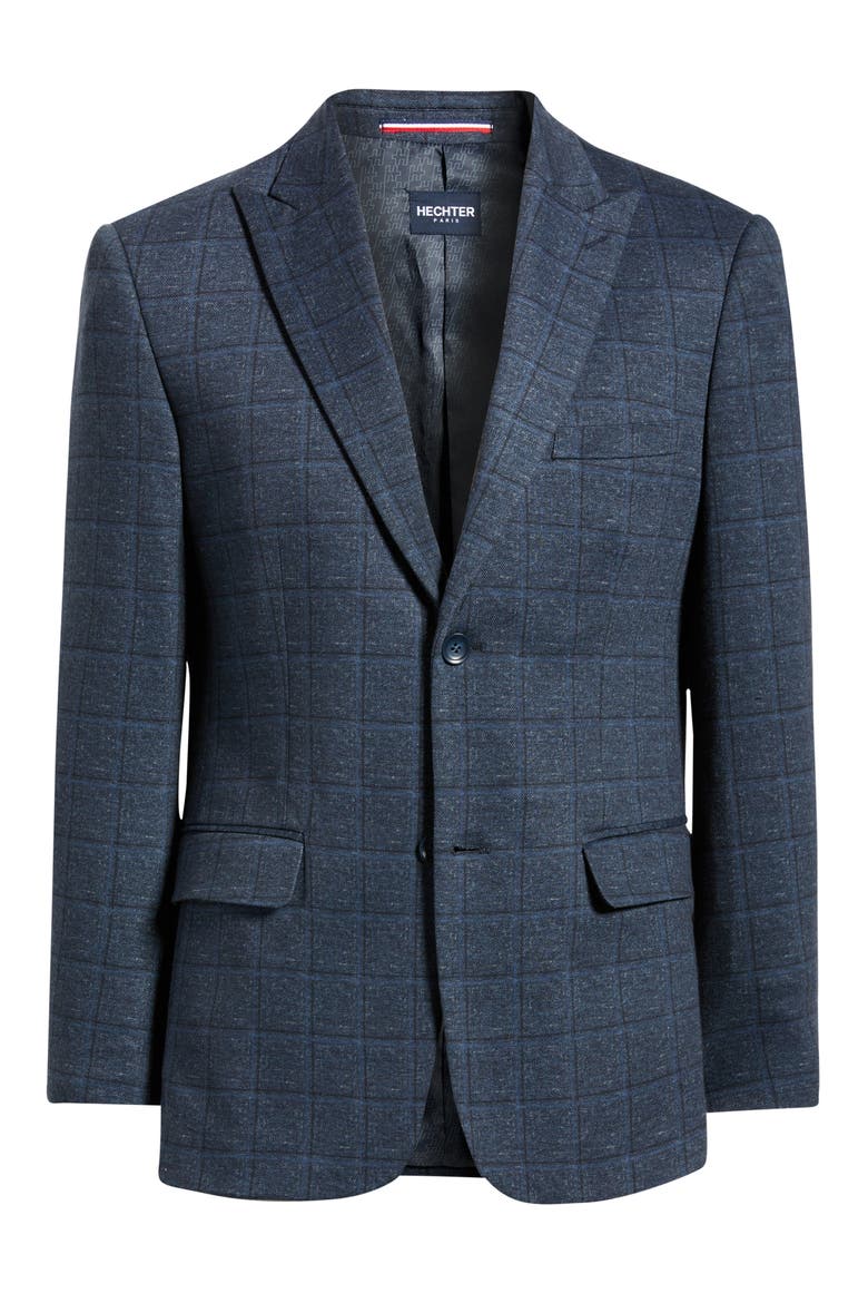 Navy Shadow Check Slub Cotton Blend Sport Coat, Alternate, color, BLUE