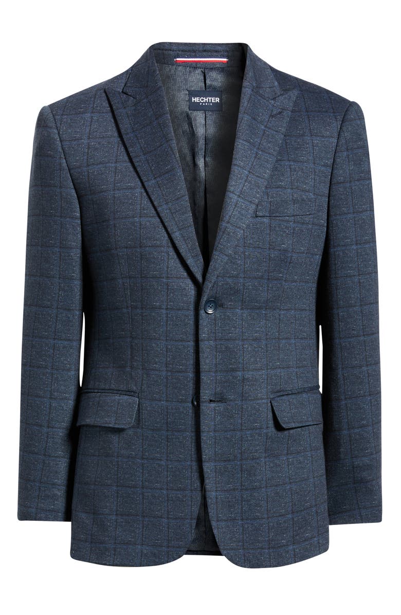 DANIEL HECHTER Navy Shadow Check Slub Cotton Blend Sport Coat, Alternate, color, Blue