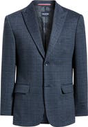 DANIEL HECHTER Navy Shadow Check Slub Cotton Blend Sport Coat