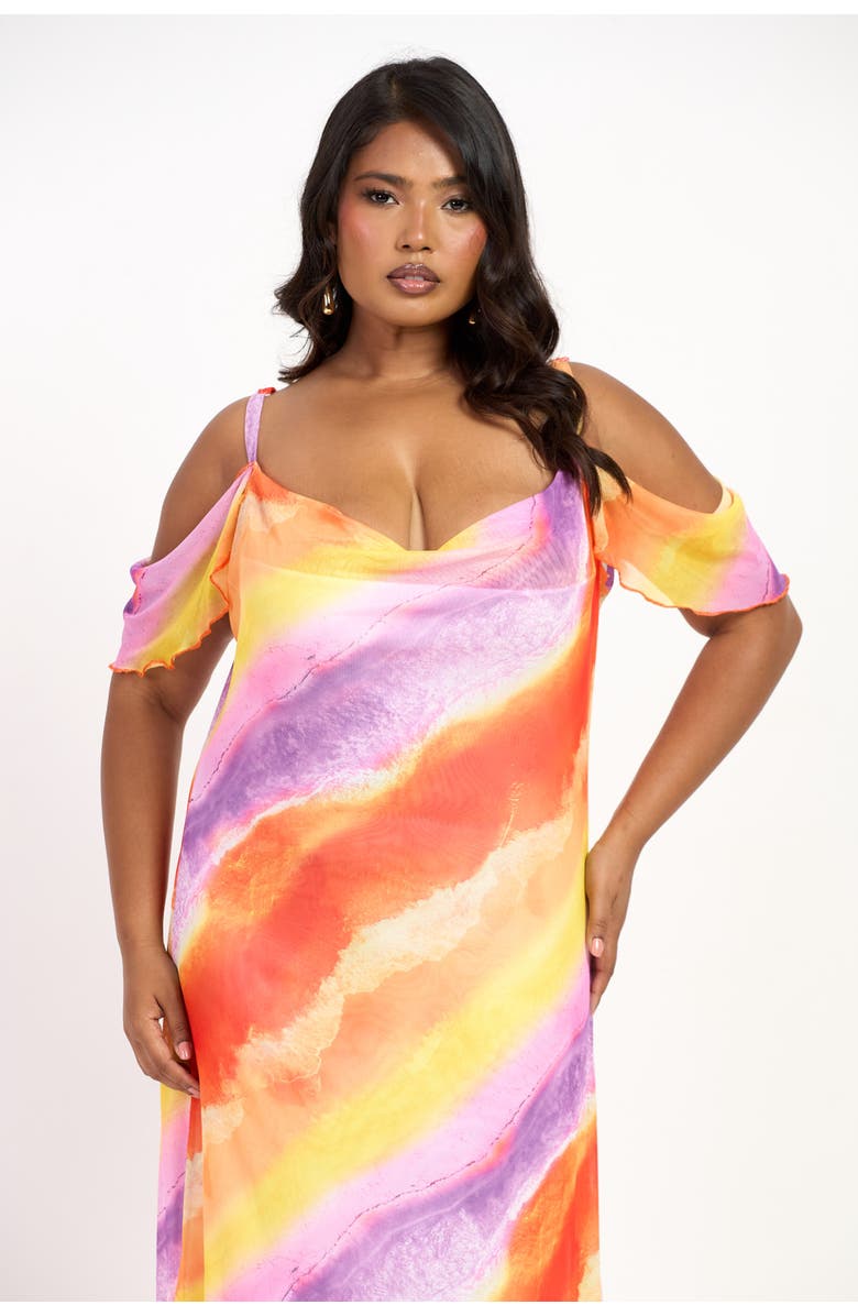 FASHION-SZN CURVE Cold Shoulder Marble Print Maxi Dress, Alternate, color, Purple
