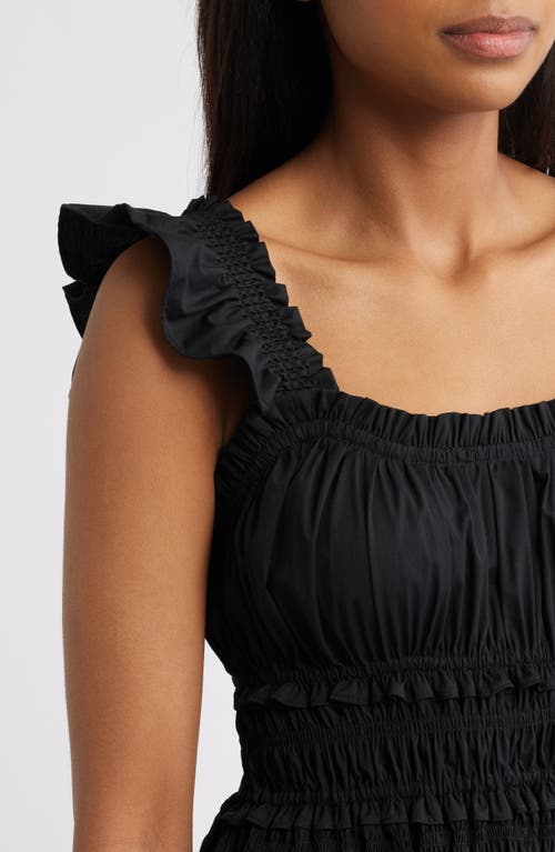 Anne Klein Smocked Ruffle Trim Midi Dress In Black