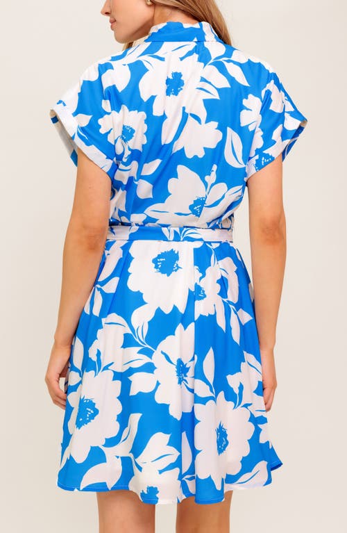 Flying Tomato Tie Waist Button-up Minidress In Blue