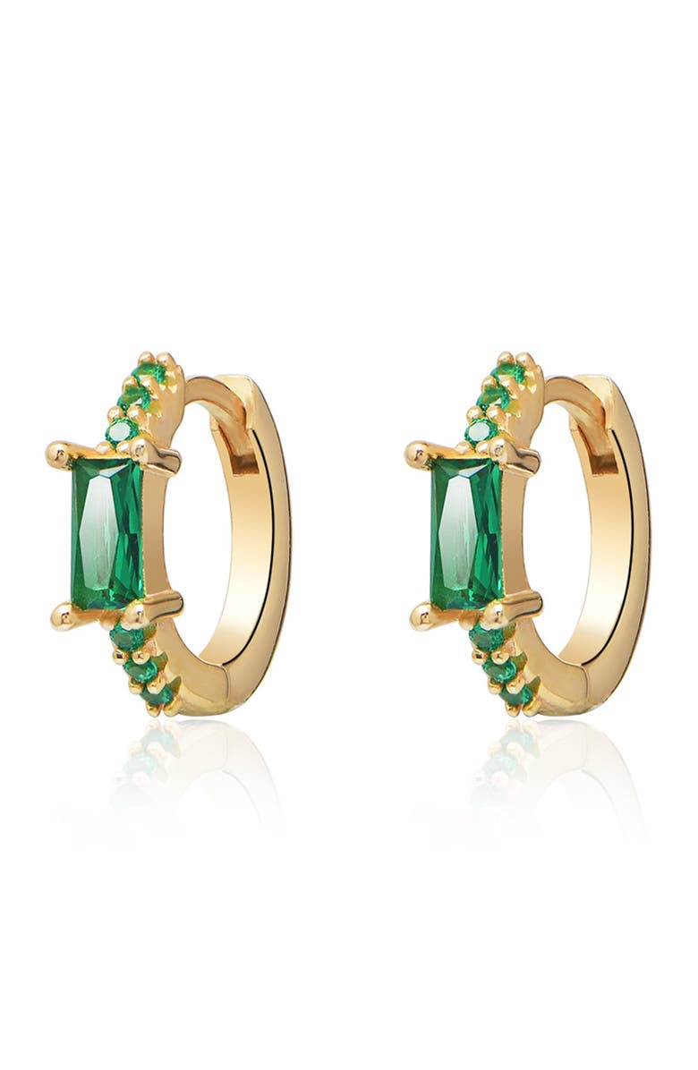 GABI RIELLE Emerald Sparkle Huggie Earrings, Main, color,