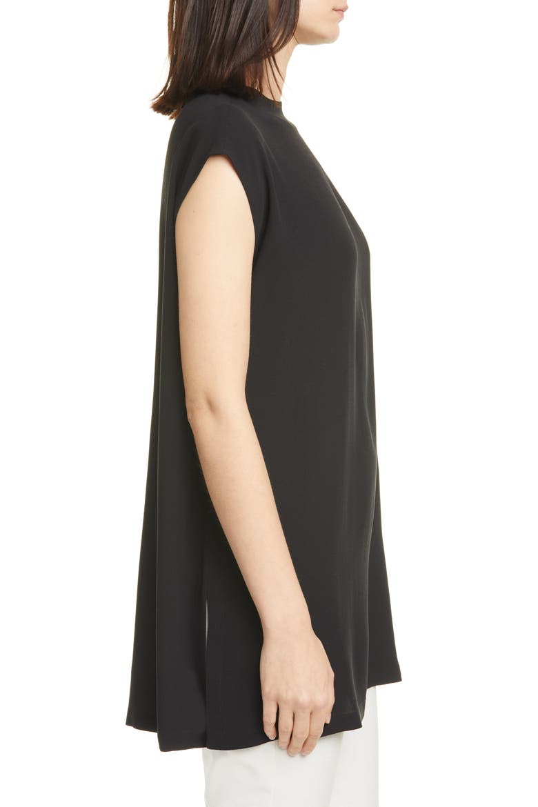 Funnel Neck Silk Box Top Tunic, Alternate, color, BLACK