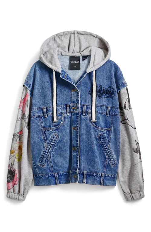 Shop Desigual Mickey Mouse Hooded Denim Trucker Jacket In Medium Blue