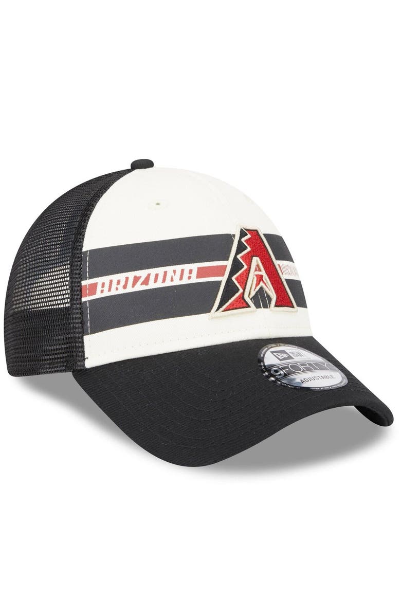 New Era Men's New Era White/Black Arizona Diamondbacks Team Stripe Trucker 9FORTY Snapback Hat, Alternate, color, 