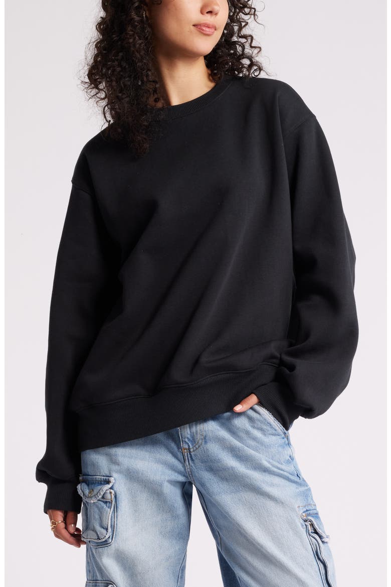 Fleece Detail Oversize Crewneck Sweatshirt, Main, color, BLACK JET