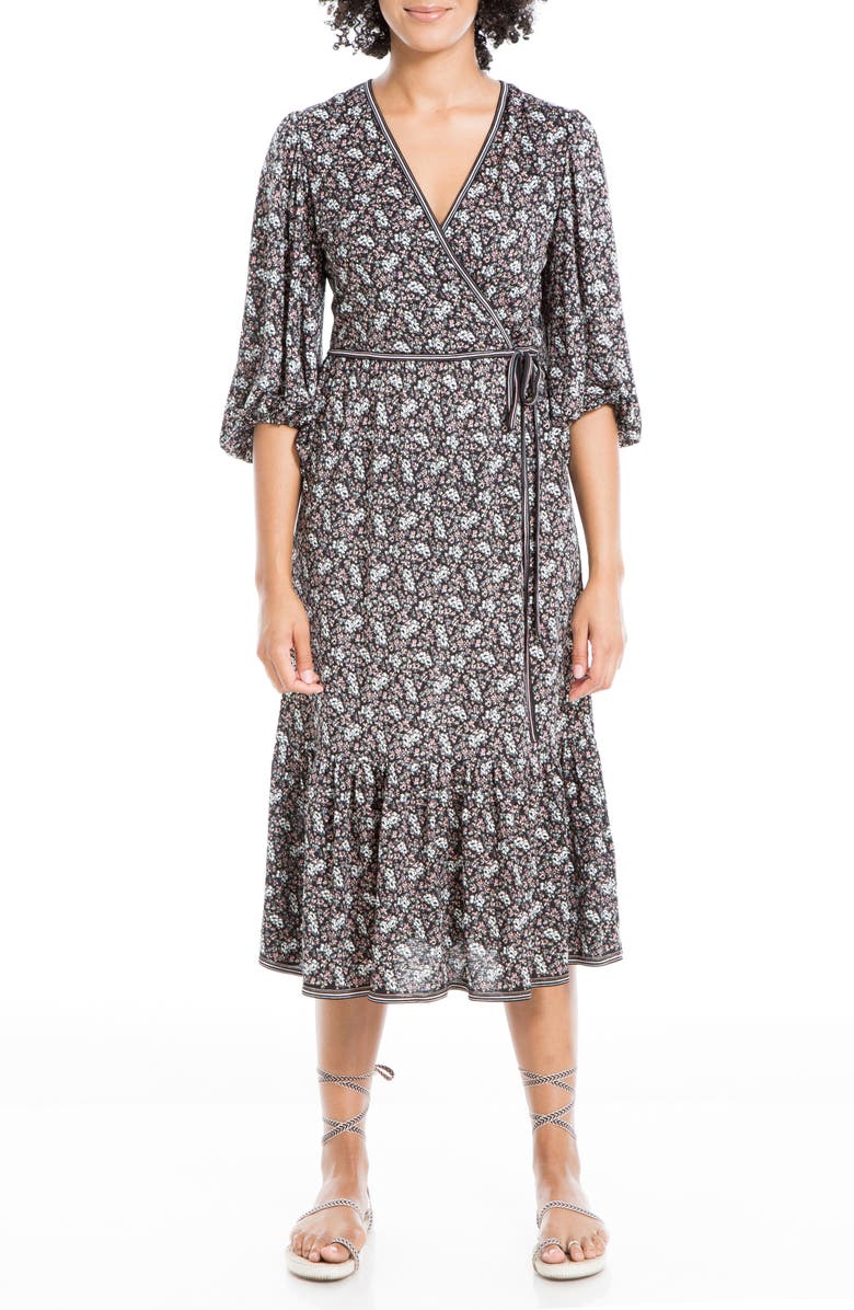 MAX STUDIO Textured Jersey Short Sleeve Wrap Midi Dress, Main, color, 