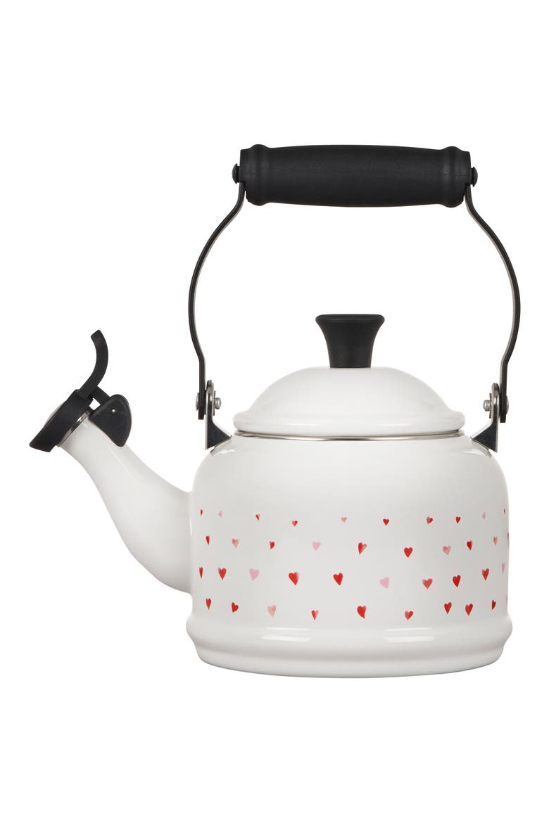 L'Amour Collection Demi Tea Kettle, Main, color, WHITE W/ HEART APPLIQUE