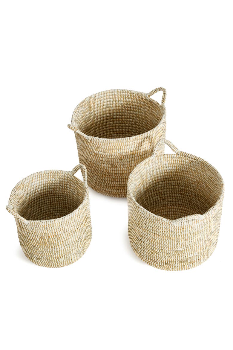 Rivergrass Round Baskets With Handles Set of 3, Alternate, color, White