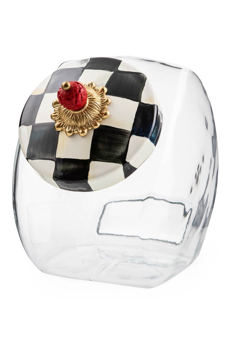 Cookie Jar with Courtly Check Lid, Main, color, BLACK/ WHITE
