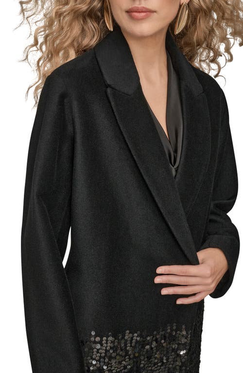 Donna Karan New York Sequin Wool Blend Longline Coat In Black