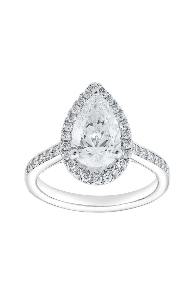 LuvMyJewelry Athena 14K White Gold Pear Lab Grown Diamond Halo Engagement Ring - 2.2 Ct, Main, color, 14K White Gold