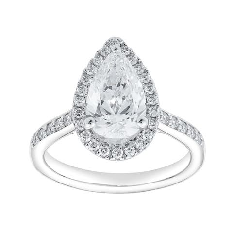 Athena 14K White Gold Pear Lab Grown Diamond Halo Engagement Ring - 2.2 Ct