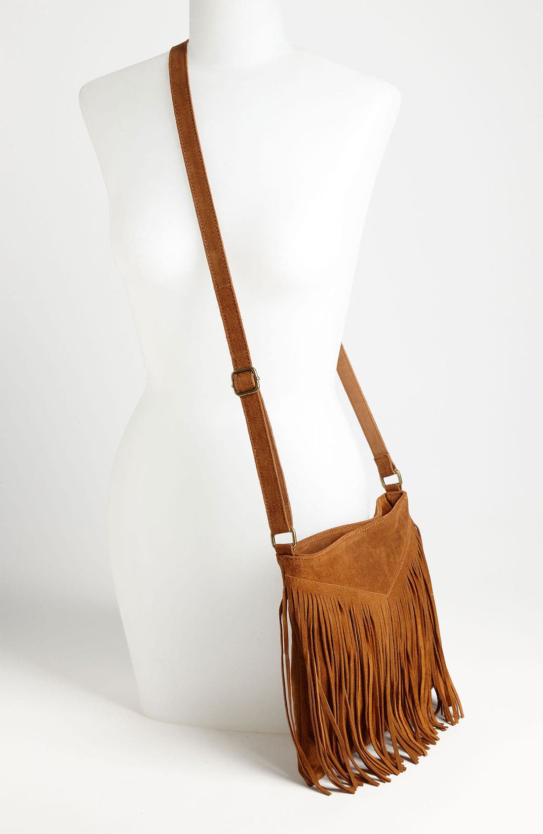 Steve Madden Fringed Suede Crossbody Bag, Alternate, color, BROWN