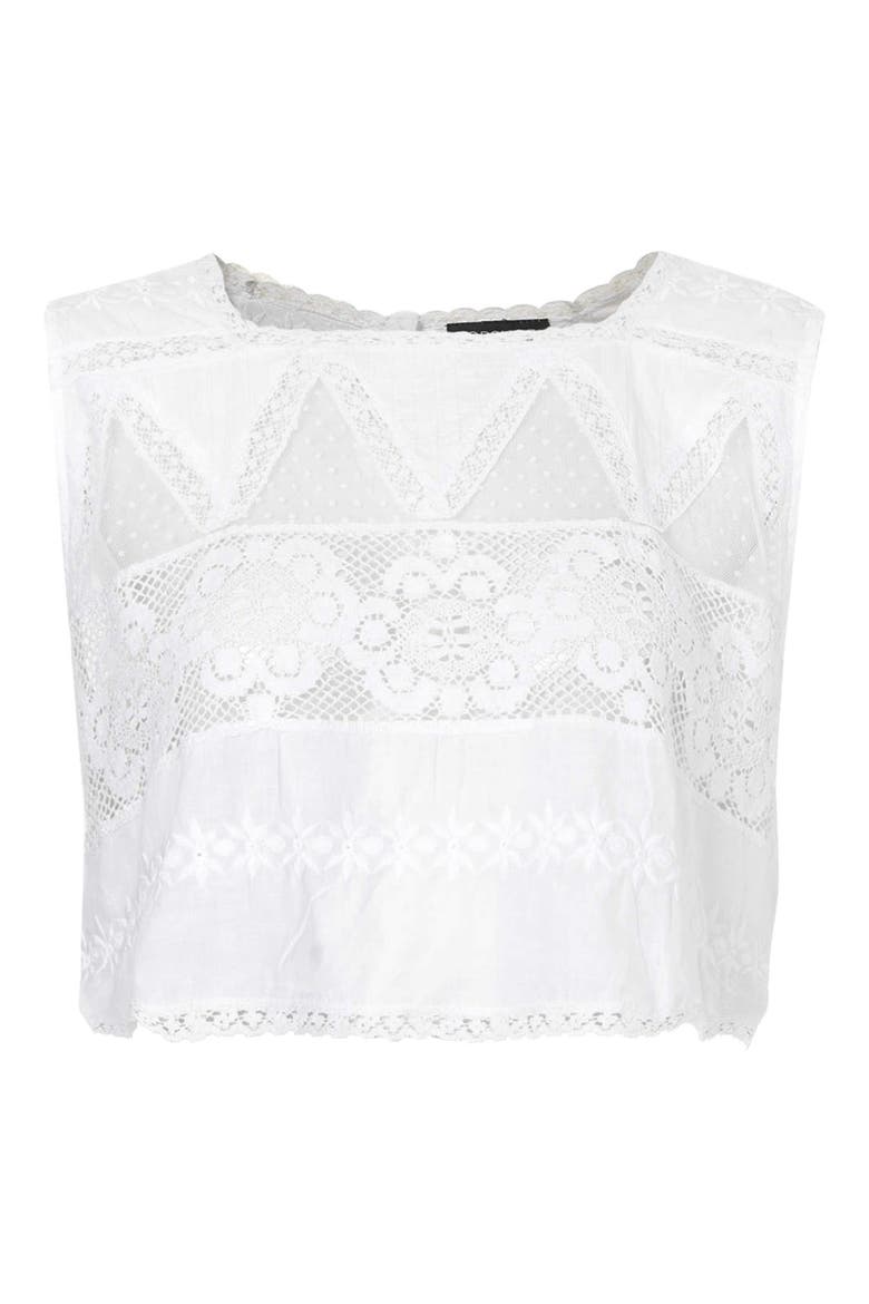 Sleeveless Cotton Embroidered Blouse, Alternate, color, WHITE