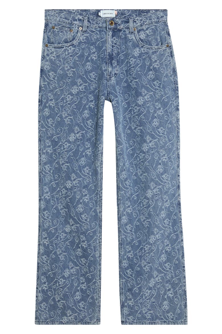 Floral Jacquard Straight Leg Jeans, Main, color, LIGHT INDIGO