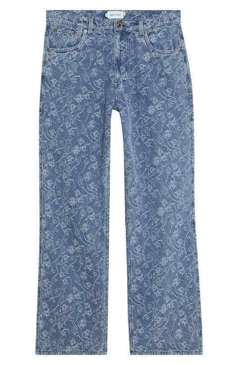 Floral Jacquard Straight Leg Jeans