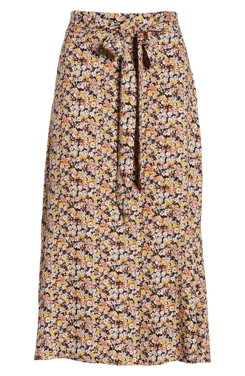 Love, Fire Tie Waist Floral Print Midi Skirt, Alternate, color,
