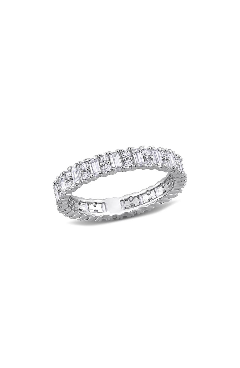 DELMAR Sterling Silver Lab Created Moissanite Eternity Ring, Main, color, Silver